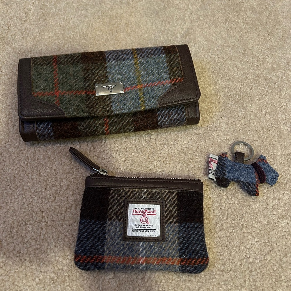 Harris Tweed Wool Wallet, Zipper Pouch and Keychain